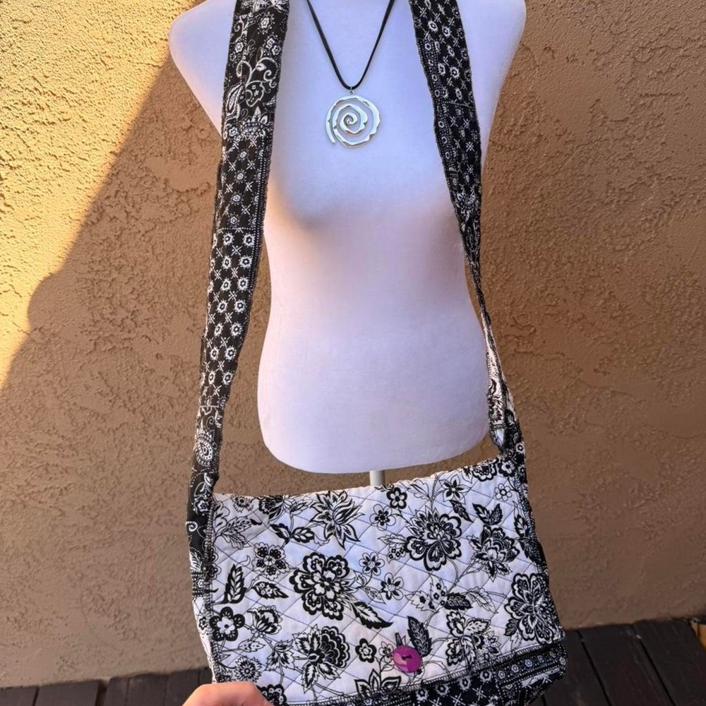 Hand made Black and white floral and paisley crossbody bag